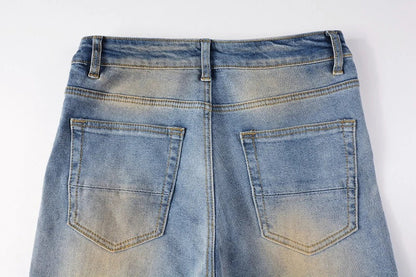 Vintage-inspired jeans with rhinestone and ink splash detailing, perfect for the modern Kiwi lifestyle