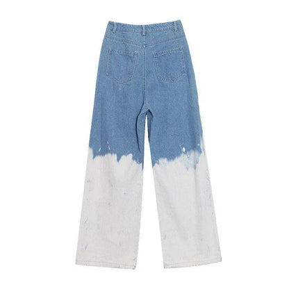 Gradient tie-dyed high-waist straight leg jeans made with sustainable cotton-blend fabric