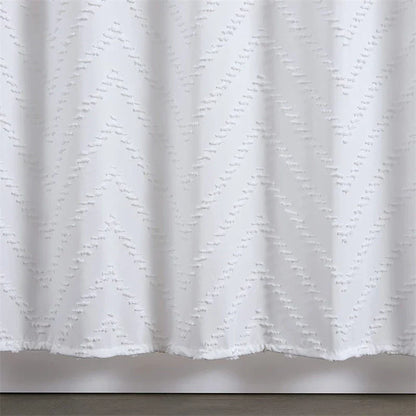 Modern farmhouse style waterproof white shower curtain with chevron tufted design for Kiwi bathrooms