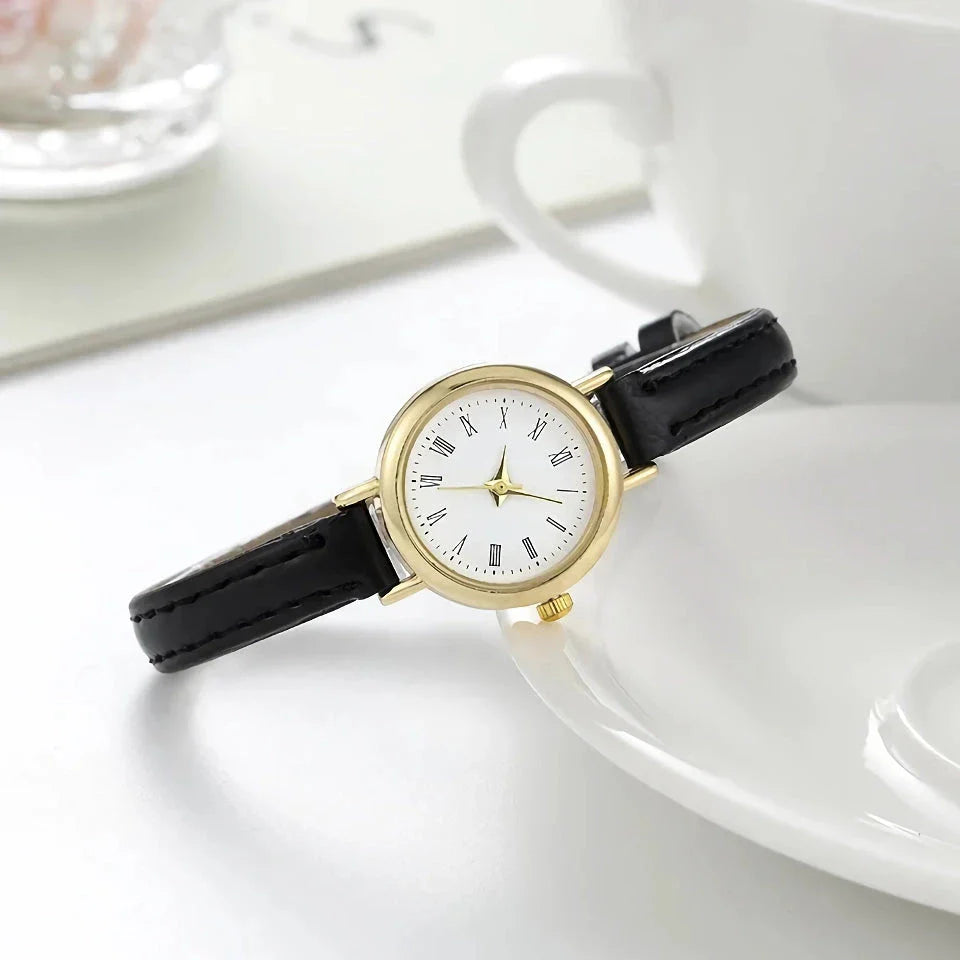 Elegant brown leather quartz watch with minimalist design, perfect for Kiwi women