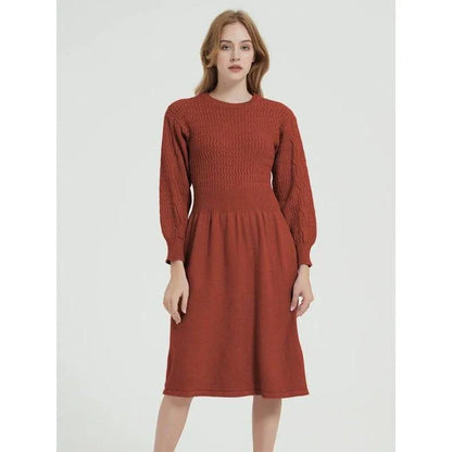 Elegant long sleeve knitted sweater dress in red, perfect for Kiwi women during the cooler seasons