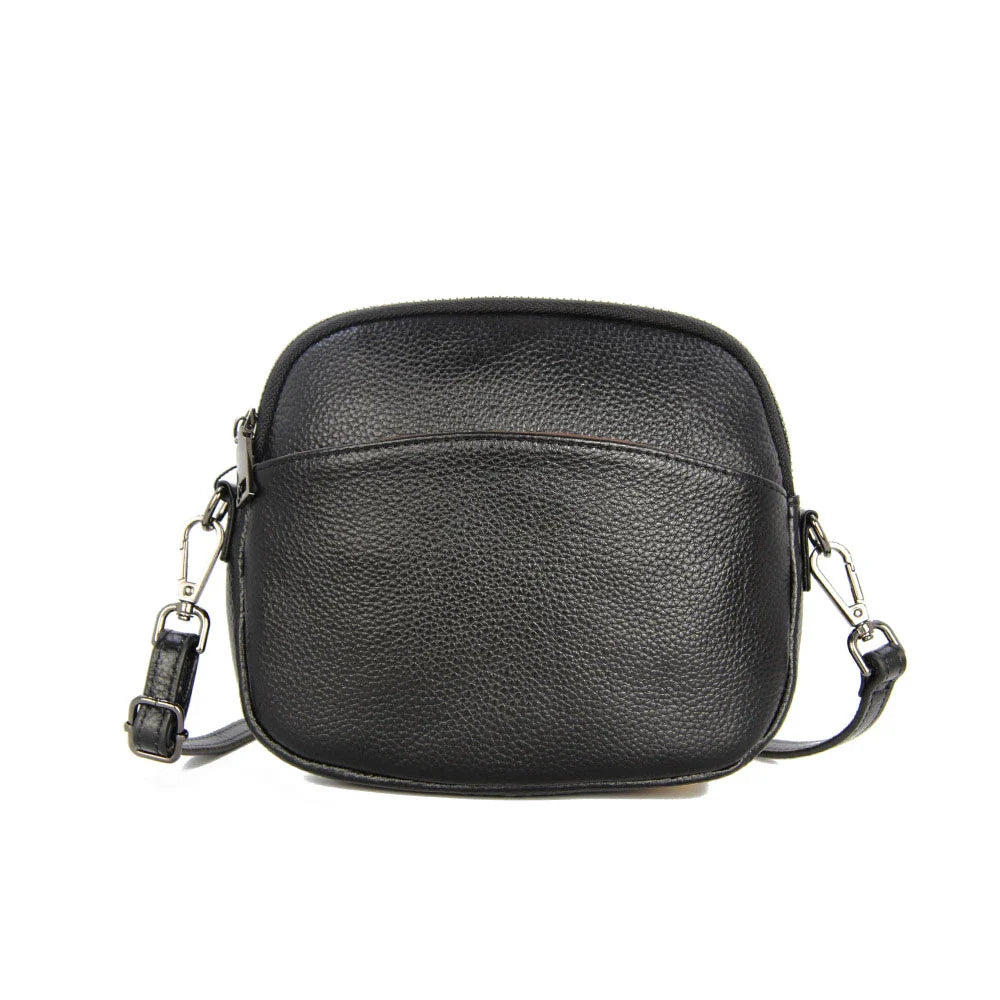 Premium leather messenger bag in black, featuring a spacious interior, adjustable strap, and sleek New Zealand-inspired design.
