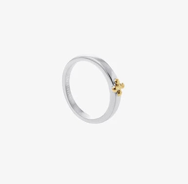 Stylish and Dainty Boys' Cross Dot Gold Ring - Premium titanium steel construction with a sleek cross design and subtle gold bead accents