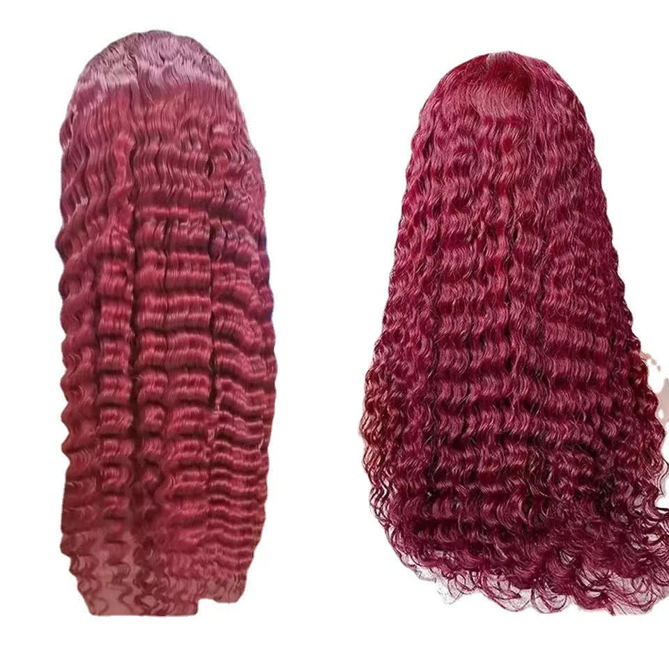 Versatile wine red long front lace wig with adjustable lace front and heat-resistant fibers for a natural, flowing Kiwi look