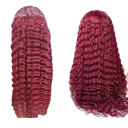 Versatile wine red long front lace wig with adjustable lace front and heat-resistant fibers for a natural, flowing Kiwi look