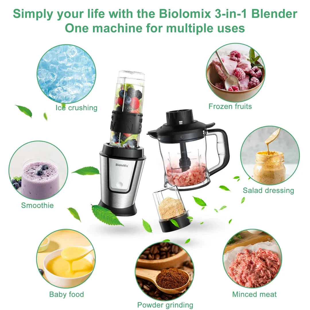 Versatile 3-in-1 Food Processor with Blender, Chopper, and Grinder Attachments