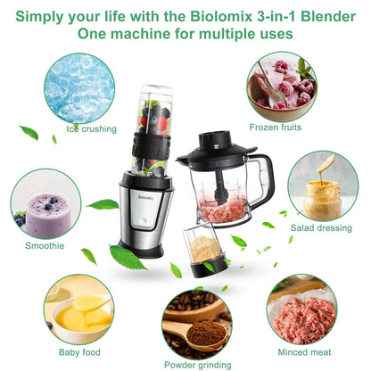 Versatile 3-in-1 Food Processor with Blender, Chopper, and Grinder Attachments