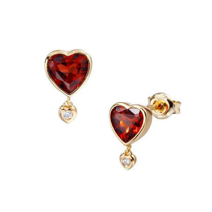 Sustainable Garnet and Zircon Earrings with a heart-shaped design, crafted in New Zealand using eco-friendly materials.