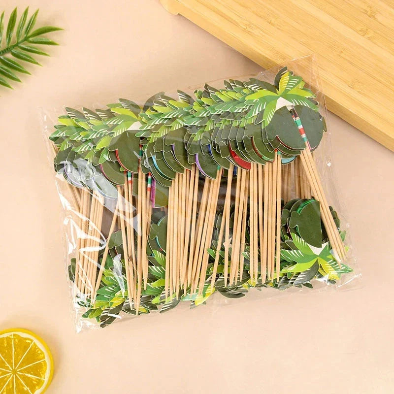 Tropical cocktail picks with coconut palm tree design for summer parties and celebrations