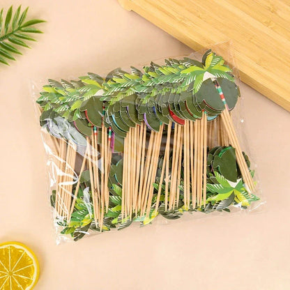 Tropical cocktail picks with coconut palm tree design for summer parties and celebrations