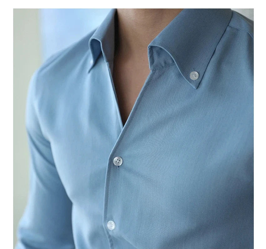 A stylish and versatile Italian-collared shirt for young New Zealand men, made from high-quality polyester fabric.