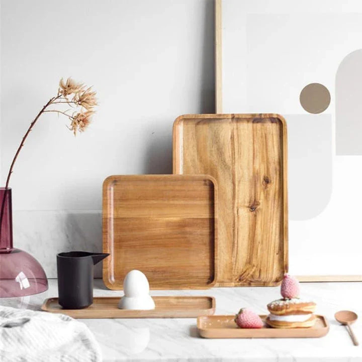 Acacia Wood Geometric Serving Tray with Sleek, Modern Design for Kiwi Kitchens