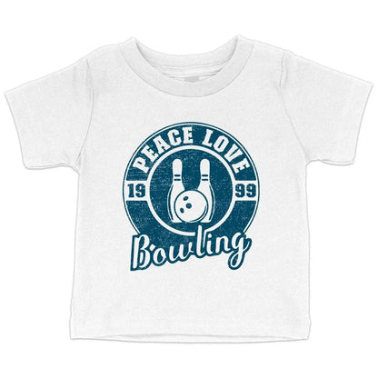 Comfy white baby bowling t-shirt made from soft, flexible Airlume cotton for New Zealand infants