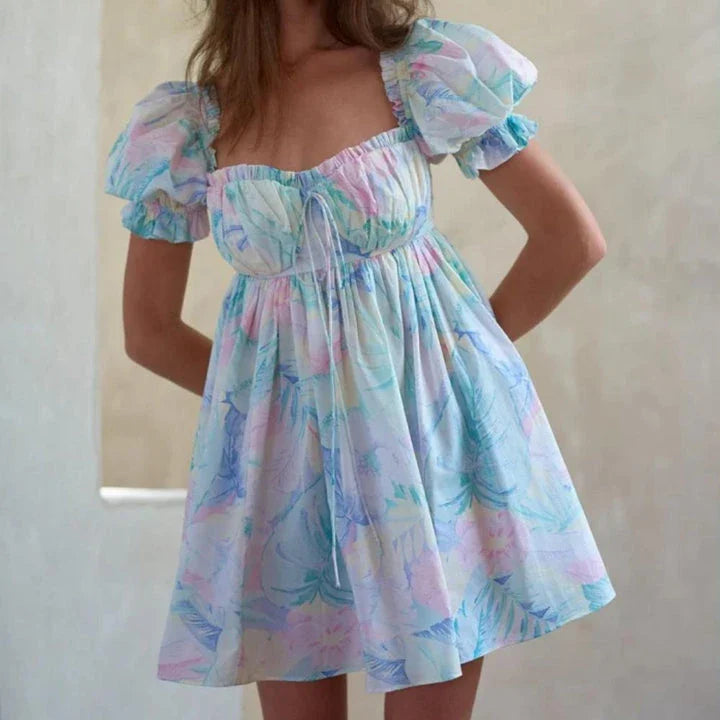 Enchanting fairycore tie-dye mini dress with backless bow-tie detail, perfect for Kiwi fashionistas