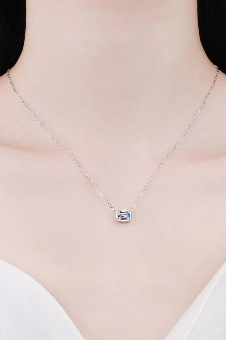 Stunning 1 carat moissanite pendant necklace in silver, featuring premium 925 sterling silver construction and rhodium plating