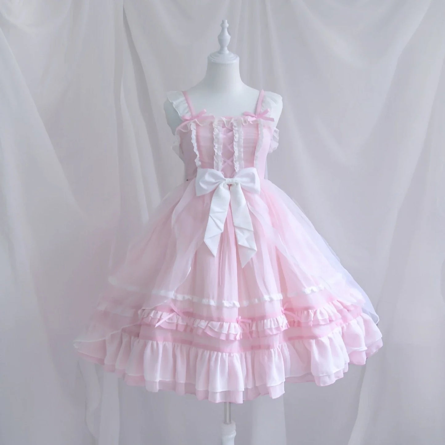 Stylish Lolita dress with cute charm, featuring a digital print, high-waist design, and adjustable suspender straps