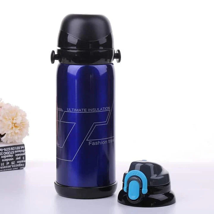 Stainless steel insulated drink bottle with flip-top lid, perfect for outdoor activities in New Zealand