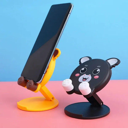 Adjustable Foldable Phone and Tablet Stand with Cute Pig-Tiger Design for Ergonomic Viewing