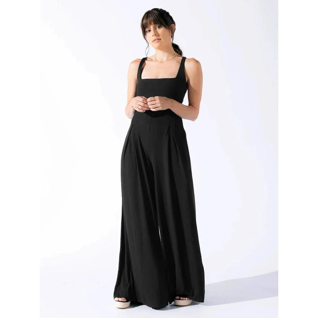 Sleeveless jumpsuit with wide-leg pants, designed for modern New Zealand women's summer style