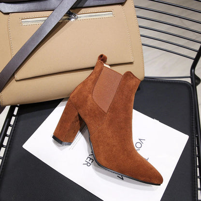 Stylish frosted booties with pointed toe and rubber sole, perfect for everyday wear in New Zealand