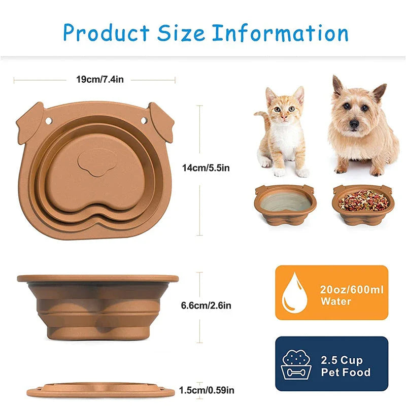 Collapsible dog bowls made of durable silicone with a paw print design, ideal for outdoor adventures with your Kiwi pup