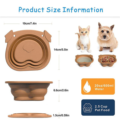 Collapsible dog bowls made of durable silicone with a paw print design, ideal for outdoor adventures with your Kiwi pup