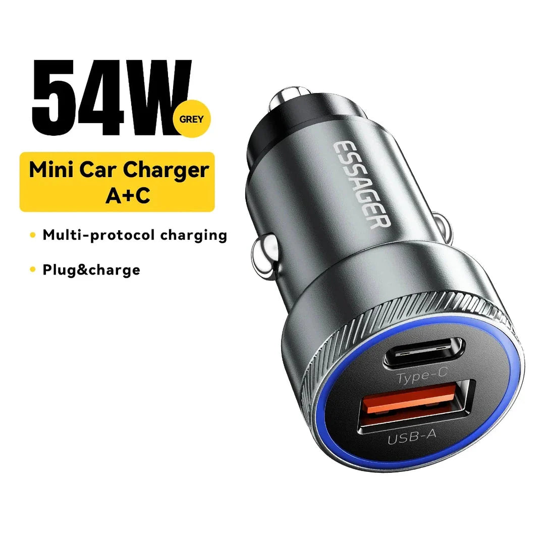 Trendha 54W Dual-Port USB Car Charger with Fast Charging Capabilities for Smartphones, Tablets, and Other USB-Powered Devices