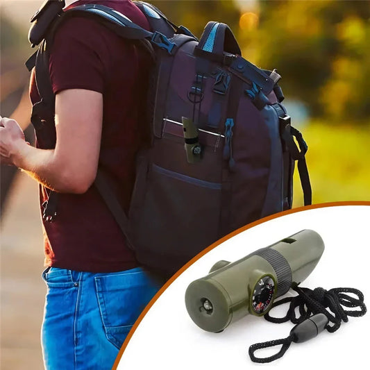 Versatile 7-in-1 emergency survival tool with compass, flashlight, and other essential features for Kiwi outdoor adventures