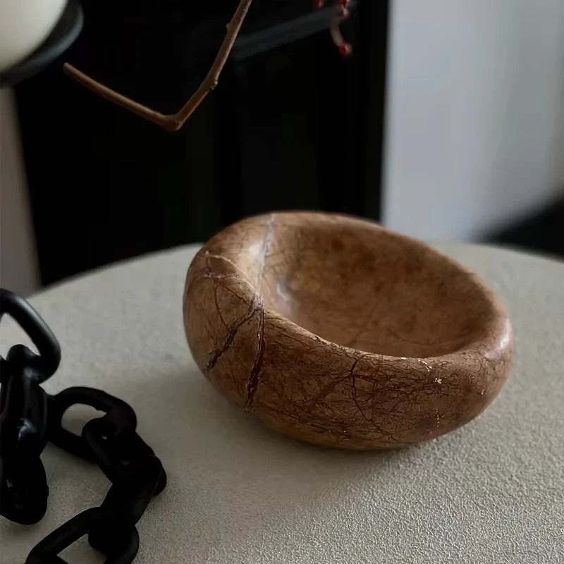 Elegant natural marble bowl with unique rainforest-inspired patterns, versatile for serving, displaying, and decorating Kiwi homes