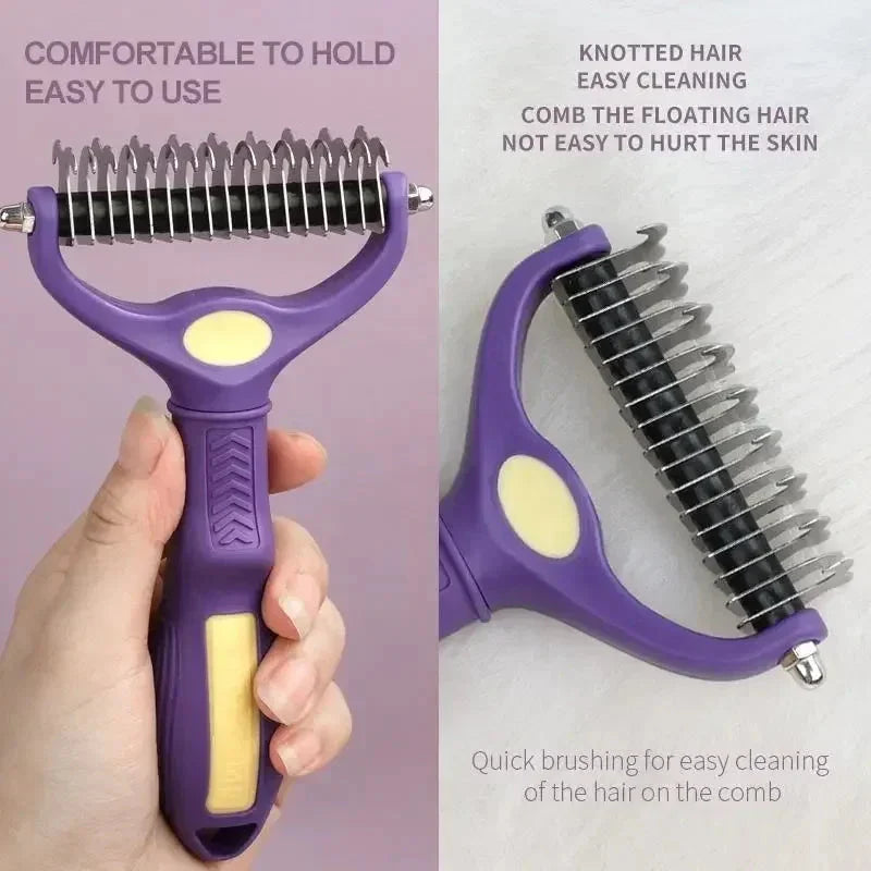 Versatile 2-in-1 Pet Grooming Brush & Deshedding Tool for Dogs, Cats, and Horses with Thick or Fine Coats