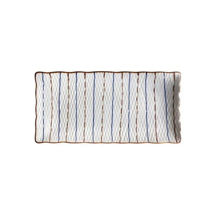 Beautifully crafted Japanese-inspired ceramic plate with a blue and orange glazed finish, perfect for Kiwi homes