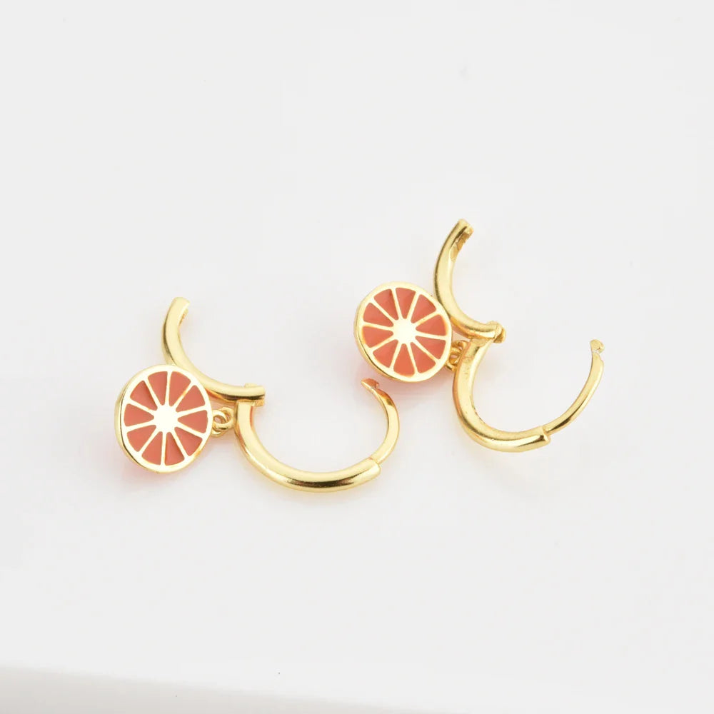 Elegant 925 Sterling Silver Gold-Plated Orange Fruit Drop Earrings with Sparkling Zircon and Turquoise Stones