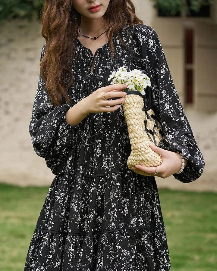 Floral print dress with flare sleeves, perfect for middle-aged Kiwi women