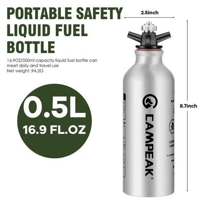 Portable aluminium fuel bottle with spill-proof cap and venting pipe, ideal for Kiwi outdoor adventures