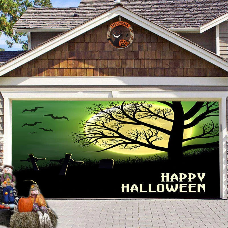 Halloween Hanging Cloth Garage Door Backdrop in abstract geometric pattern