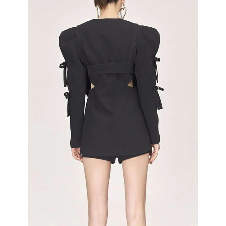 A stylish women's blazer in black with a unique diamond bow detail, perfect for elevating your fashion in New Zealand