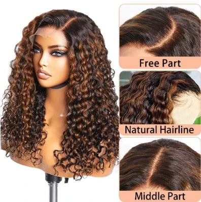 European and Kiwi Women's Lush Curly Front Lace Synthetic Wigs in Gold Color