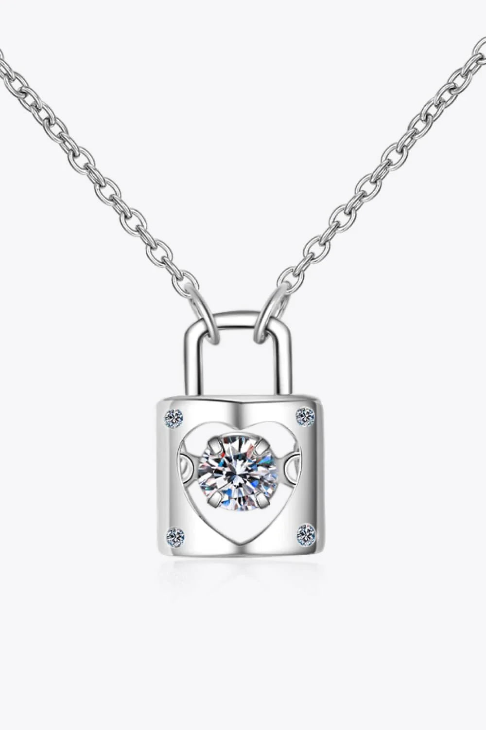 Elegant Moissanite Lock Pendant Necklace with 925 sterling silver, moissanite centre stone, and zircon accents