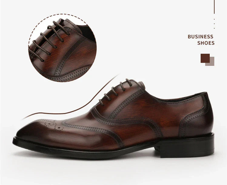 Stylish men's leather dress shoes with engraved pattern and retro-inspired square toe design