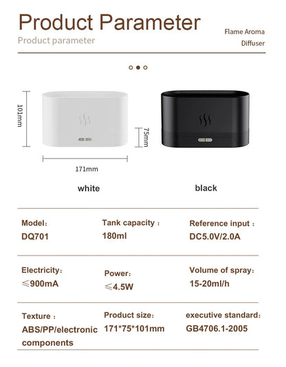 Captivating flame-effect aroma diffuser with customisable lighting and essential oil diffusion capabilities