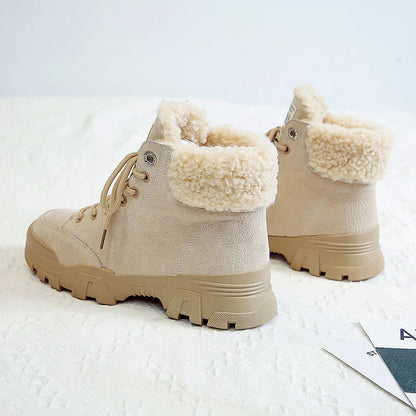 Plush thick cotton shoes with a durable rubber sole and cosy, warm upper