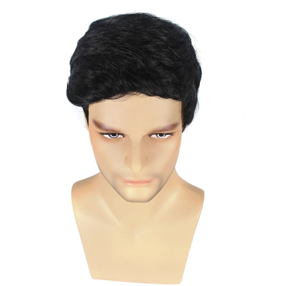 Stylish, short, and fluffy curly hair wig for Kiwi men, featuring adjustable fit and durable construction.