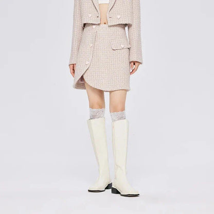 Timeless Plaid A-Line Skirt with Asymmetric Design and Button Details