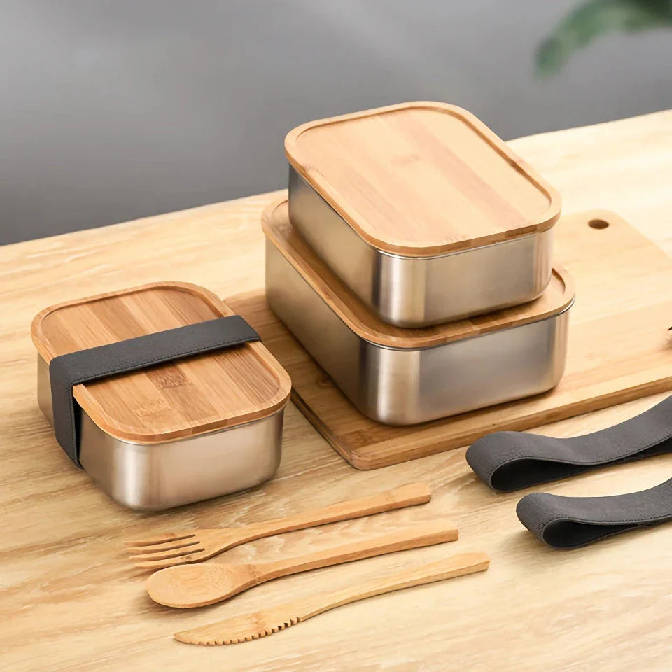 Eco-Friendly Stainless Steel Bento Lunchbox with Bamboo Lid - Reusable, Leakproof, and Sustainable Lunch Container