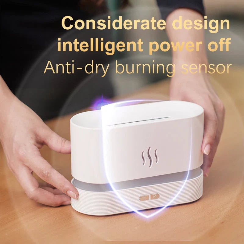 Captivating flame-effect aroma diffuser with customisable lighting and essential oil diffusion capabilities