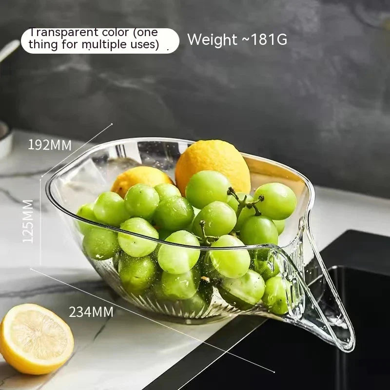 Self-draining dish and fruit washing basin with transparent drain basket and modern design