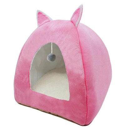 Cosy and foldable cat bed with interactive ball toy, available in a range of stylish colours to match your home decor