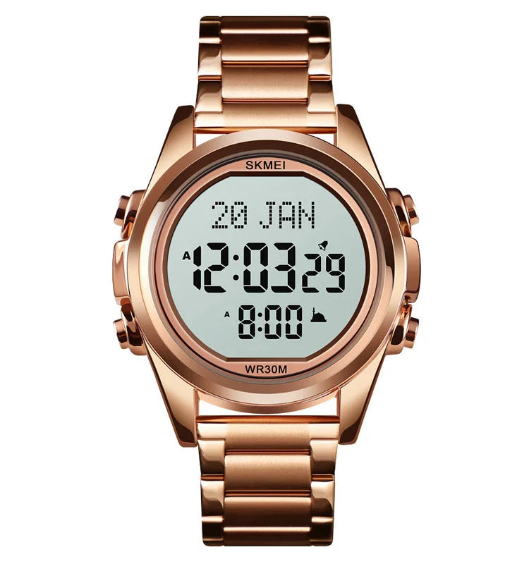 Premium men's electronic watch with Arab steel casing and stylish gold, rose gold, or black finish