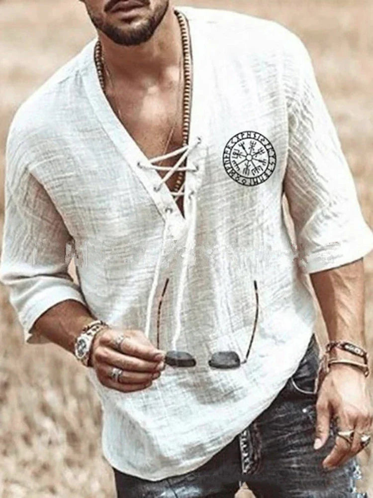 A men's t-shirt with a distinctive chest tie detail, offering a stylish and unique Kiwi-inspired look.