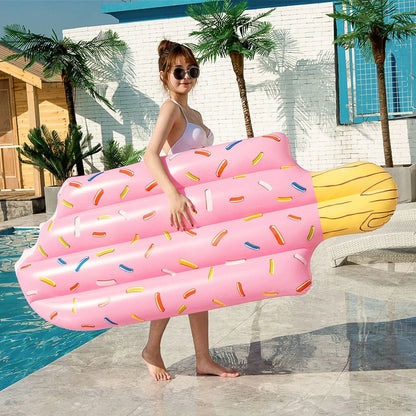 Deluxe Ice Cream Swim Float - A vibrant, dual-coloured inflatable pool float resembling a delicious ice cream treat